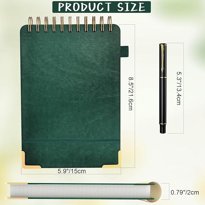 Mousbull A5 Top Spiral Notebook, Large Leather Hardcover Top Bound Steno Pads, 240 Pages 100 gsm Thick Lined Paper Left Handed Notebook Journal for Work, School, Meeting Writing - Green, 5.9" x 8.5"