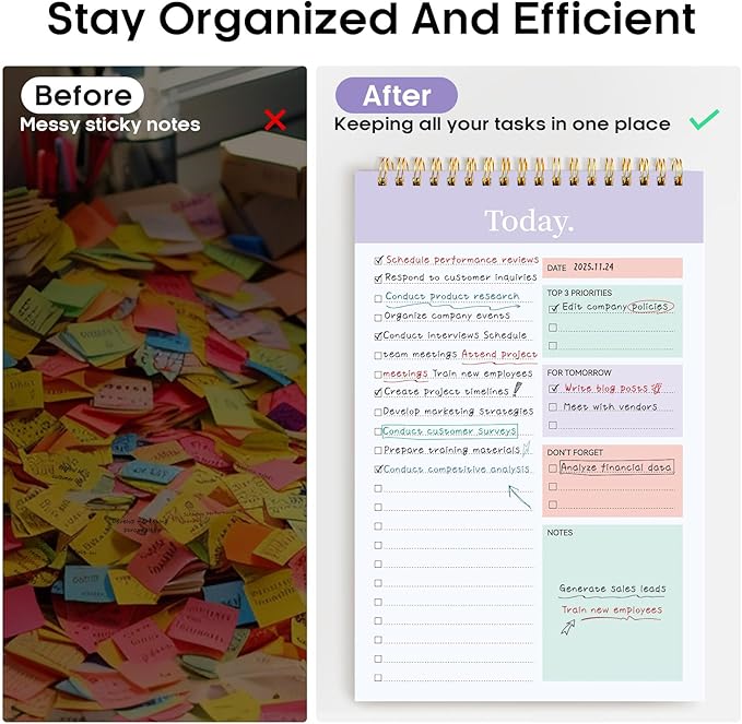 To Do List Notepad - To Do List Notebook for Work with 52 Sheets, 9.8" x 6.5", Undated Daily Planner Perfect for Daily Tasks and Goal Setting, Notepad Suitable for Office, Home & School - Pale Purple