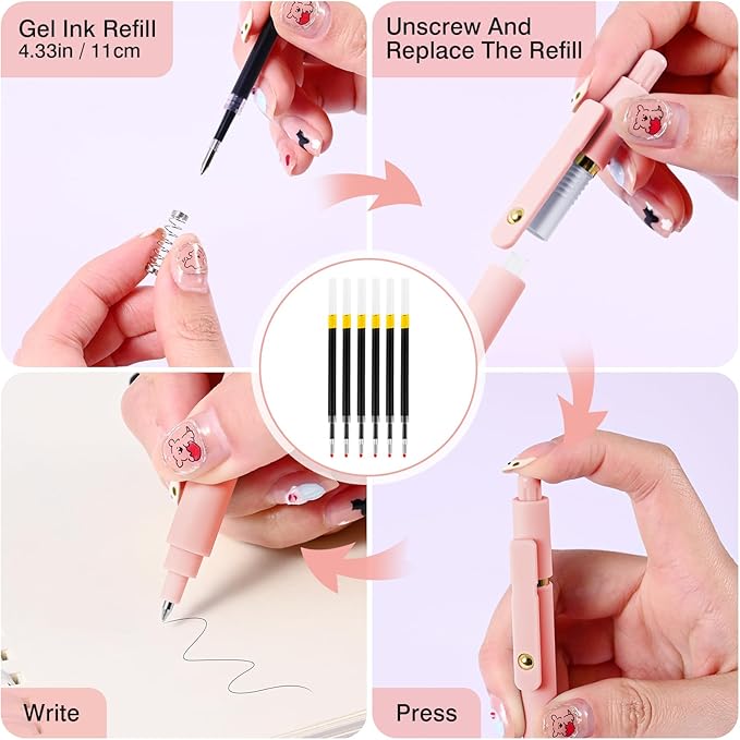 Gel Pens, 6 Pack 0.7mm Fine Point Black Ink Pens with 6 Refills, Quick Dry & No Smear, Smooth Writing Pens for Journaling, School, Office Supplies, Gifts for Women and Men
