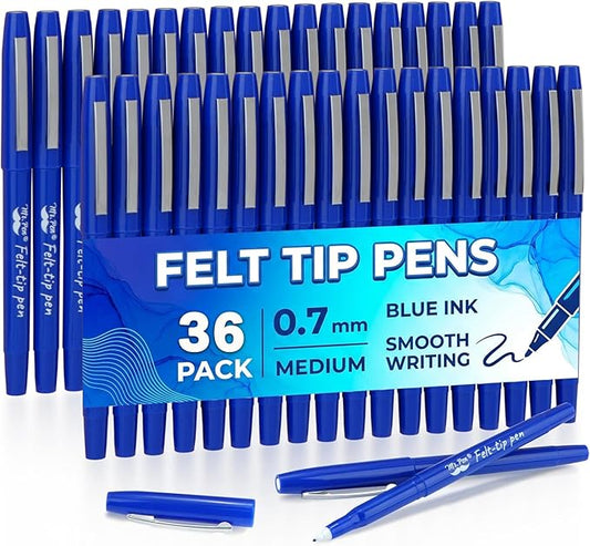 Mr. Pen- Felt Tip Pens, 36 Pack, 0.7 mm, Blue Felt Tip Pens Bulk, Fast Dry, No Smear, Planner Markers for Underlining, Writing, Drawing, Journaling Supplies