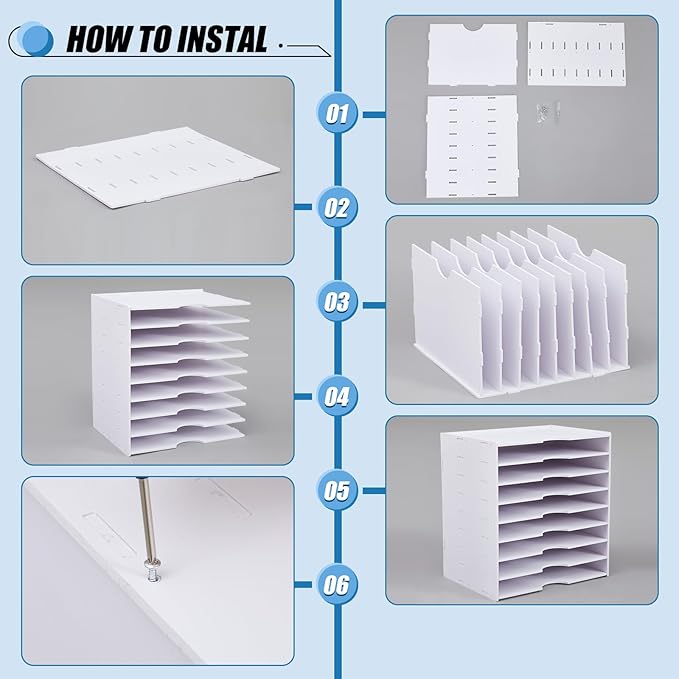 Juexica 9 Tier Scrapbook Paper Trays Organizer 14.2 x 10 x 15.4 Inch Stackable Paper Storage for Desk Desktop File Organizer for Home Office Classroom Decorations