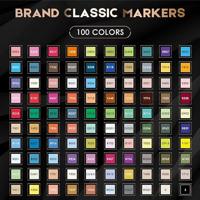 Caliart Markers, 100 Colors Dual Tip Art Markers Sketch Pens Permanent Alcohol Based, with Case for Adults Artists Drawing Illustration Sketching Coloring (Black Barrel)
