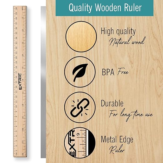 Rulers 24 Pack - Rulers 12 Inch, Wood Ruler with Metal Edge Greta for School, Classroom, Home, and Office