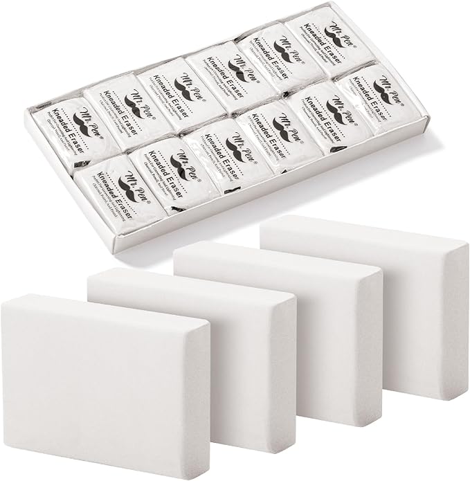 Mr. Pen- Kneaded Eraser, 12 Pack, White Kneaded Erasers for Artists, Art Eraser, Kneadable Erasers Bulk