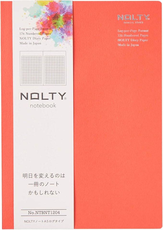 NOLTY Notebook, A5 Log Type, 3.5mm Grid, 176 Pages, Made in Japan, Orange, NTBNT1204