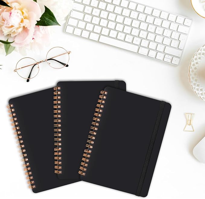 Utron 3 PCS Small Spiral Notebook 5x7, Notebooks for Note Taking, Black Spiral Journal Notebook, Work Notebook Small Notebooks 5x7 with Strap, Cute Notebooks for Women 70 Sheets/Note Books (Pack of 3)