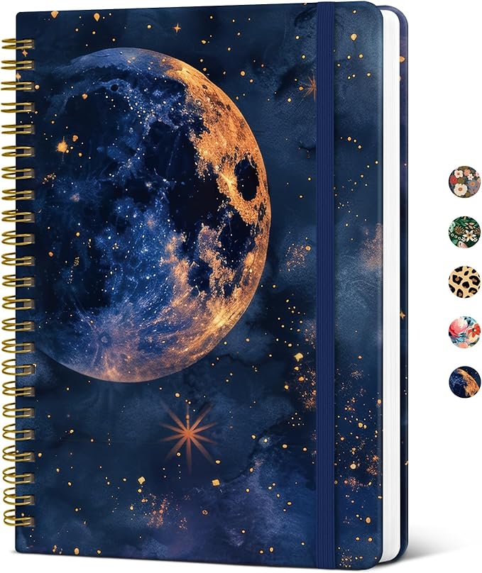 Taja Lined Spiral Journal Notebook for Women, A5 Cute College Ruled Hardcover Notebook for Work & Note Taking, Pretty Journal for Writing, 140 Pages, Lunar Light