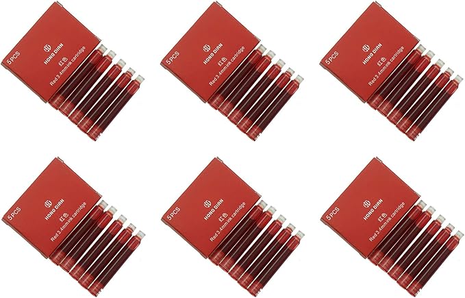 Hongdian Fountain Pen Red Ink Cartridges, 30 Refill Ink Cartridges, 3.4 mm Bore Diameter