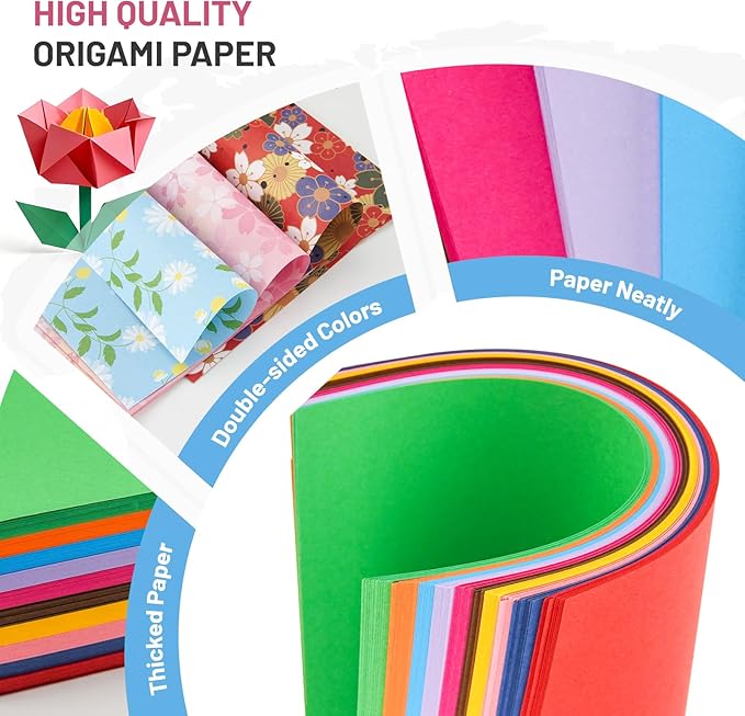 AluAbi Japanese Origami Paper Kit,100 Sheets Japanese Patterns & 400 Sheets Double Sided Color Origami Paper,DIY Arts Crafts Scrapbook Folding Paper Set for Kids Ages 5-8 8-12,Gift for Kids Boys Girls