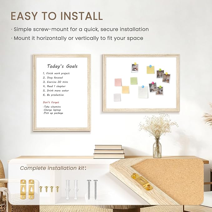 White Board for Wall, 17" x 13" Magnetic Dry Erase Board, Decorative Wooden Frame Whiteboard, Wall Mounted, Aesthetic Writing Board for Home, Office, School - Vintage