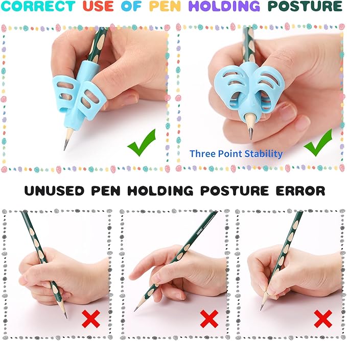 KIGEAPUEL 20 Pcs Pencil Grips for Kids Handwriting Ergonomic Training Pencil Holder Writing Tool for Toddlers, Preschoolers, Children Special Needs Colorful School Supplies(2 Fingers)