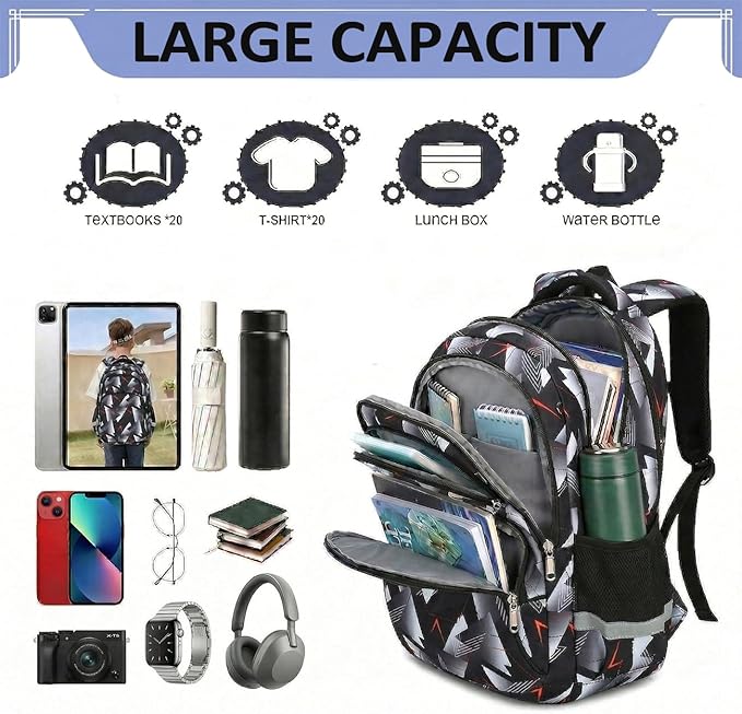 Cusangel Kids Backpack for Girls and Boys, 16in Nylon Bookbag, Large Capacity, Multi-Pocket with Chest Strap, Ages 8-14 (Blue-Boysbag)