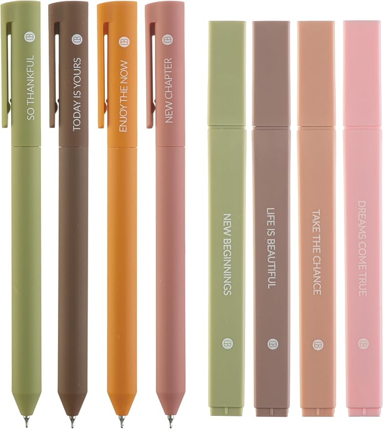 DIVERSEBEE Aesthetic Highlighters and Gel Pens, No Bleed (Dreams) | 8 Pack Earthy Bible Highlighters, Assorted Colors Cute Journaling Pens, Bible Study Supplies, Bible Markers