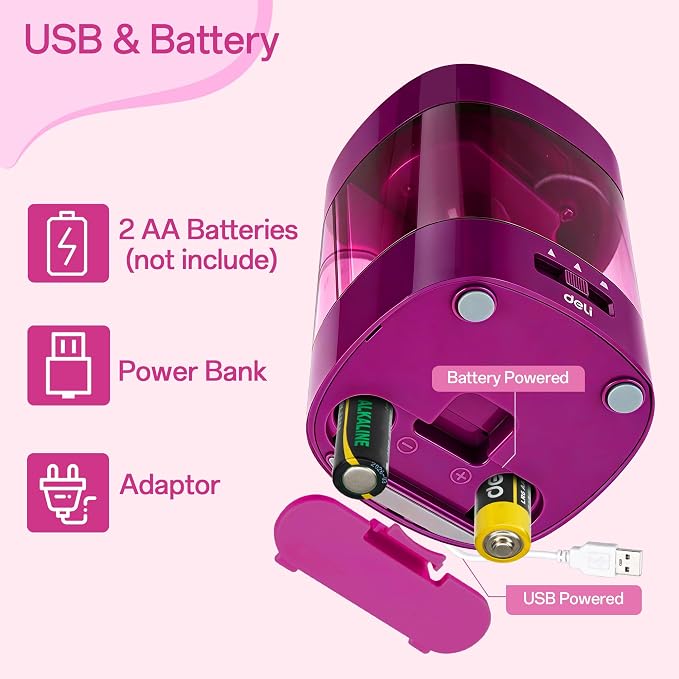 Deli Electric Pencil Sharpener, Automatic Pencil Sharpeners, Deep Pink