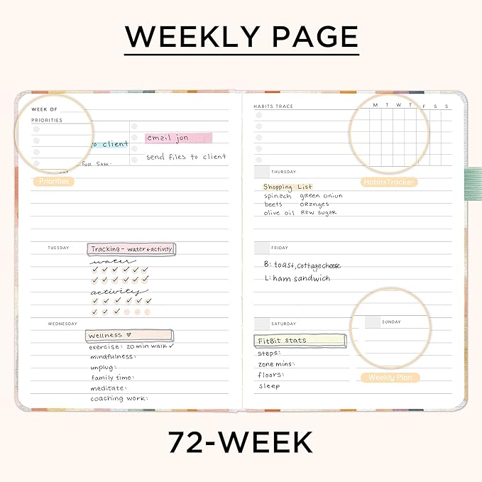 And Per Se Undated Planner, Weekly & Monthly Planner with Goal & Habit Tracker, A5 Leather Hardcover Productivity Journal for Academic Year (Colorful Stripes)