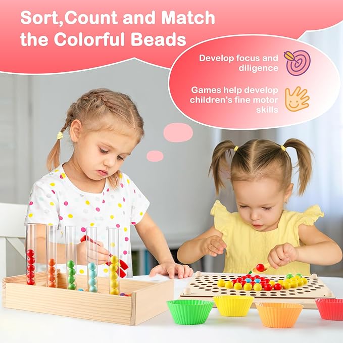 INIFEIDALA Montessori Wooden Educational Toys for 3-6 Year Olds,Counting & Color Sorting Toys with Tweezer Tongs,Preschool Learning Activities,STEM Math Manipulatives to Develop Fine Motor Skills