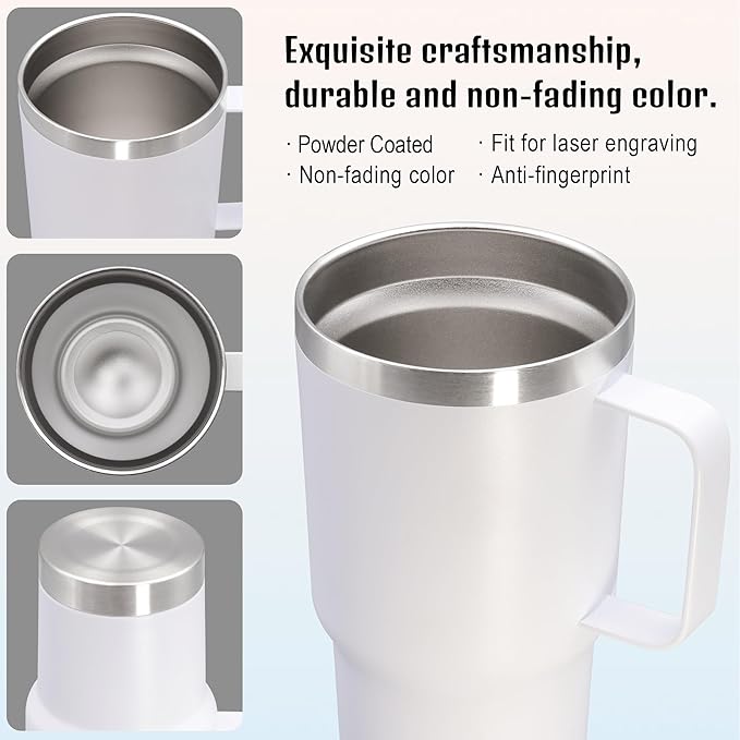 20 oz Tumbler with Handle and Lid, Stainless Steel Tumbler Insulated Travel Coffee Mug, Spill Proof Double Wall Vacuum Tumbler Cup Keep Drink Hot & Cold,White, 12 Pack