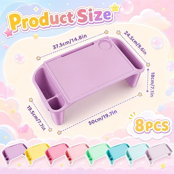 Supervitae 16 Pcs Kids' Lap Desk and Classroom Floor Cushions Set, Including Stackable Lap Tray 19.7 x 14.8 x 7.7'' & Floor Pillow 16'' for Classroom Kindergarten Daycare Nursery (Light Colors)