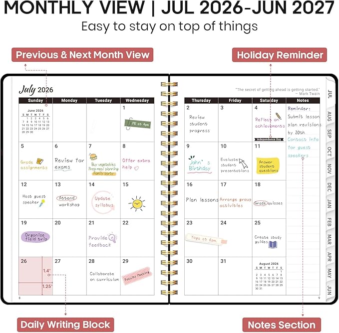 Academic Planner 2026-2027, Weekly and Monthly Calendar Book, July 2026 – June 2027, Hardcover Planner with Tabs, Perfect for Teachers, Students, Women & Men, A5 (6.4" x 8.5") - Blossom Flight