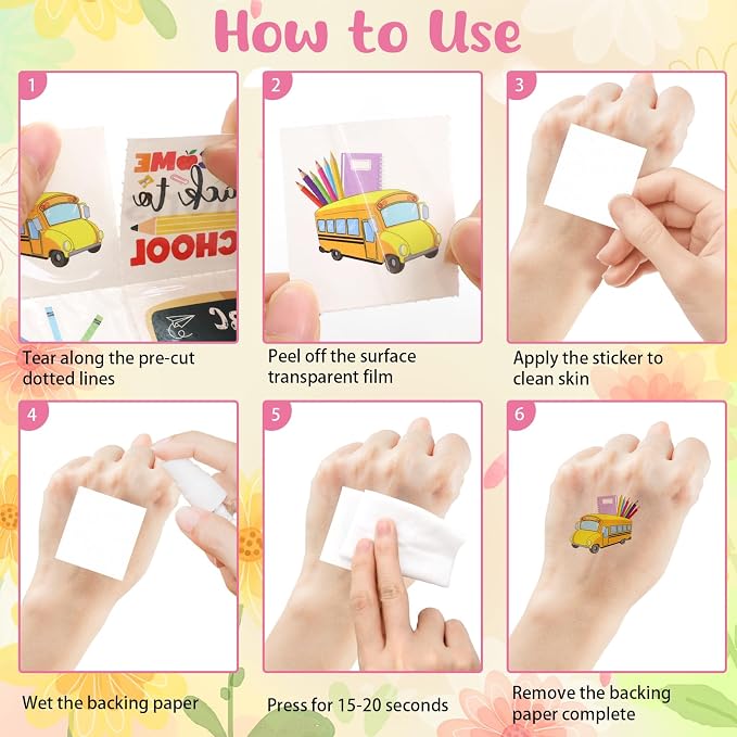 Ceiba Tree 100pcs Back to School Temporary Tattoos Pre-Cut Classroom Supplies Assorted Welcome Back To School Tattoos Party Favors