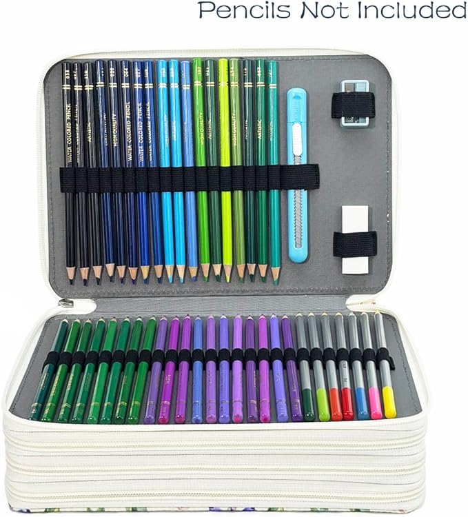 YOUNGCOL 200 Slots Colored Pencil Case Color Pencil Organizer Storage Large Capacity Pencil Case (Faint Yellow + Flower)