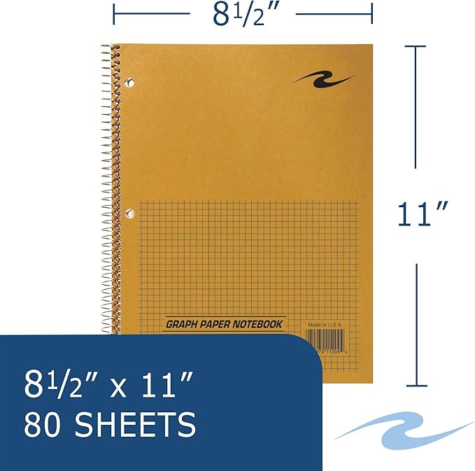 ROARING SPRING Graph Paper Notebook, Spiral Lab Notebook, 24 Pack, Green Tinted Paper, 80 Sheets, 11" x 8.5", Quad Ruled 5x5 Grid, Made in USA, Ideal for Math, Engineering & Science