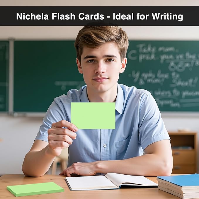 300 Count Blank Index Cards 3x5 Inch Green Flash Cards Colored Cardstock, Unruled Note Cards Study Card Portable Learning Flashcards Ideal for Note Taking, Art Sketching, Office & School Supplies