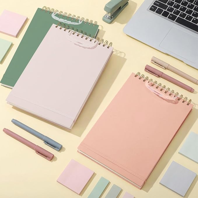 Resurhang 3 Pack Top Spiral Notebook 7"x10" Hardcover Steno Pads 240 Pages(120 Sheets) college Ruled Waterproof Cover Notepad Left-handed Notebooks for Work School Office (Aesthetic Color)