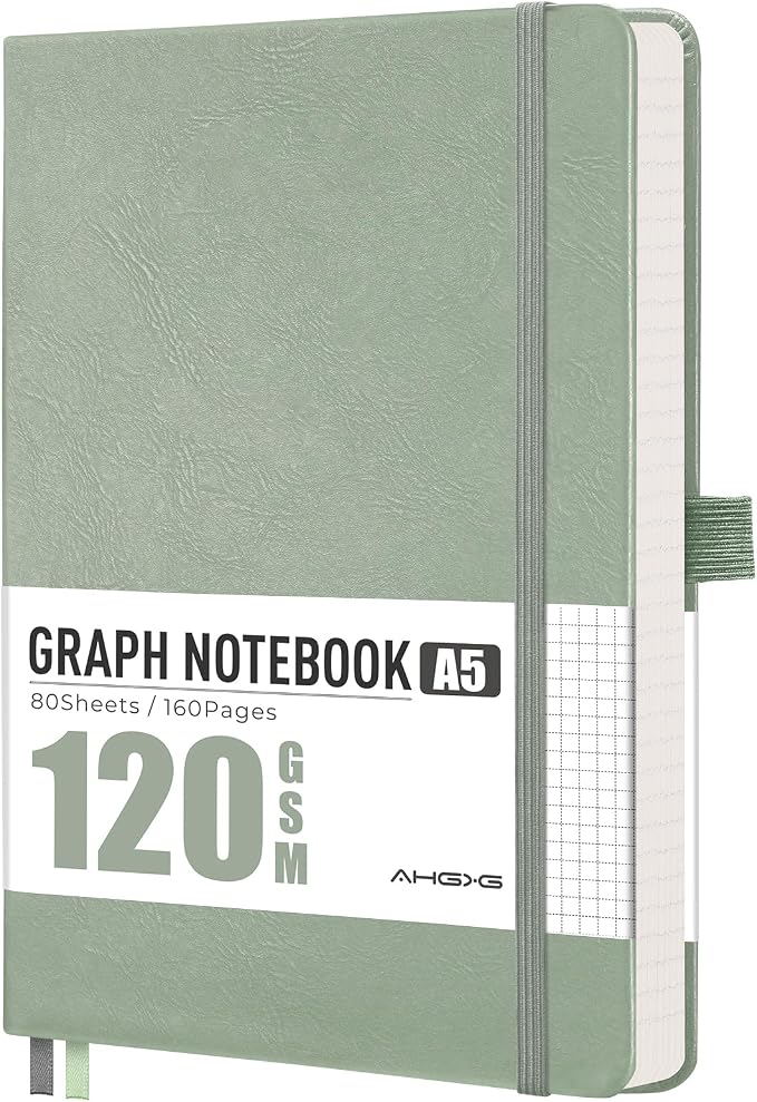AHGXG Graph Grid Paper Notebook, 160 Pages, A5 Medium Size (5.7'' x 8.3'')