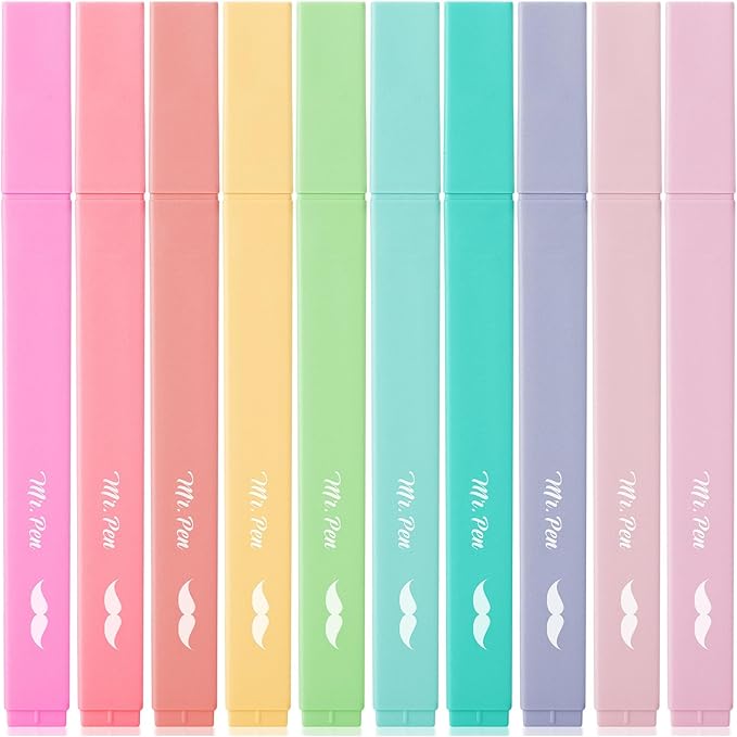 Mr. Pen- Aesthetic Highlighters No Bleed, 10 Pack, Pastel Colors, Chisel Tip, Cute Highlighters Assorted Colors for Journaling, Highlighting, Underlining, Fast Dry, Back to School Supplies
