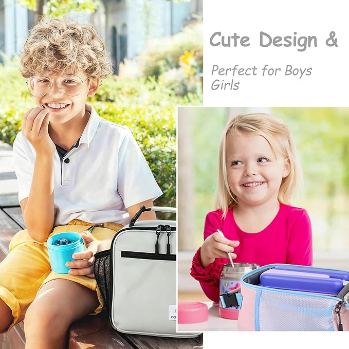 CaCTOUR Lunch Box Kids,Premium Insulated Lunch Bag for Girls Boys,Soft Bag Mini Cooler Back to School Thermal Reusable Lunch Bag for Work School Picnic (Gray)