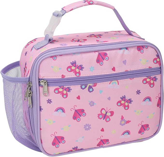 Bagseri Kids Lunch Bag Girls - Thermal Insulated Lunch Box Tote with Water Bottle Holder, Reusable Leak-Proof Kids Lunch Box for Daycare & School, Pink Butterfly (Containers Not Included)