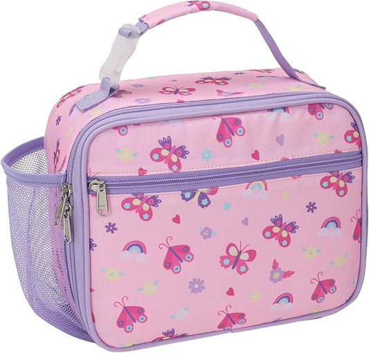 Bagseri Kids Lunch Bag Girls - Thermal Insulated Lunch Box Tote with Water Bottle Holder, Reusable Leak-Proof Kids Lunch Box for Daycare & School, Pink Butterfly (Containers Not Included)