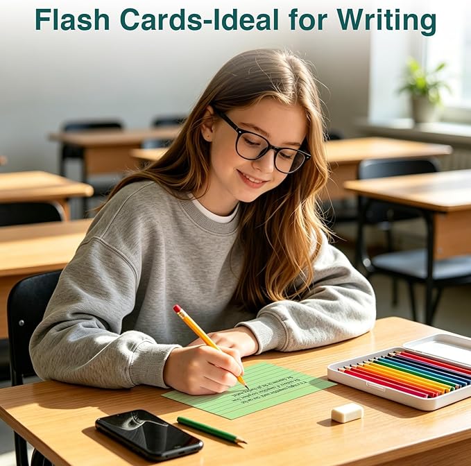Index Cards 5x8, 100 Sheets, Ruled Color Flash Cards for Effective Studying and Note-Taking, Premium Note Cards, Essential School Supplies for College & Office, Home Organization & Study Supplies