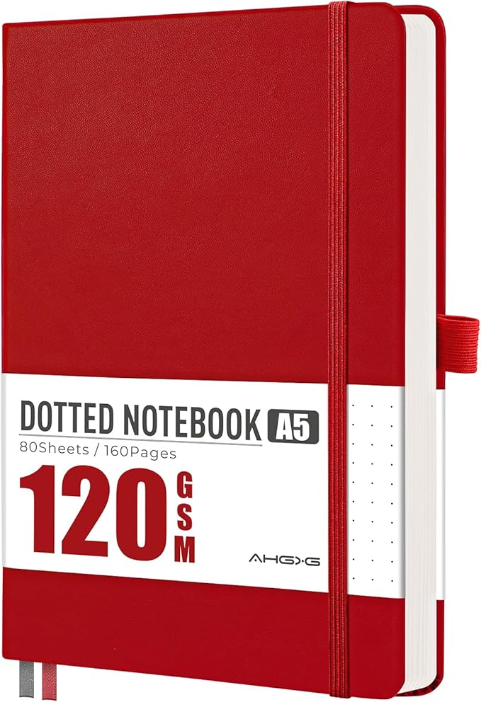 AHGXG Dotted Journal Notebook, 160 Numbered Pages, A5 Size (5.7'' x 8.3'')