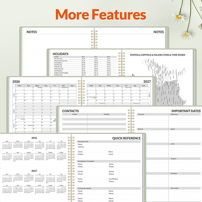 SUNEE Academic Planner 2026-2027 – Weekly & Monthly Planner, July 2026 to June 2027, 8.5"x11", Thick Paper, Tabs, Pockets, Bookmark, Spiral-Bound, Student Teacher Organizer, Sage Green