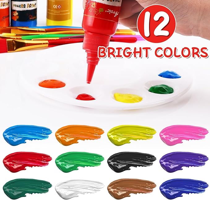 12 Color Washable Finger Paint set, Non Toxic Finger Paints Set with Gift Box for Kids Early Learning, Art Painting Supplies for Boys Girls Gifts, Hand Painting DIY Crafts