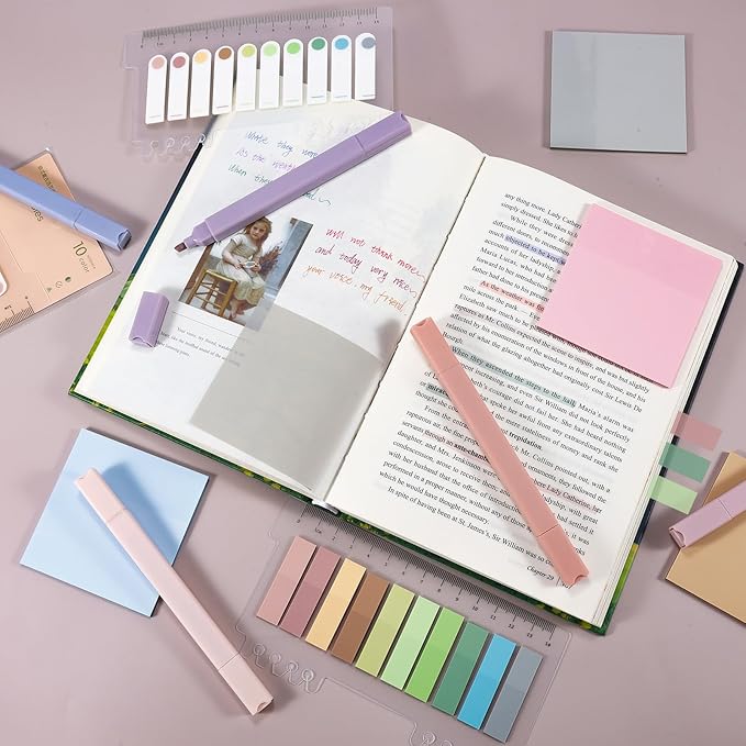 22 Pcs Bible Study Supplies Bible Highlighters No Bleed Assorted Colors Pens 1000 Sheets Transparent Sticky Notes with 2 Black Pens Pastal Highlighters Dual Tips Morandi Book Tabs Sticky Index