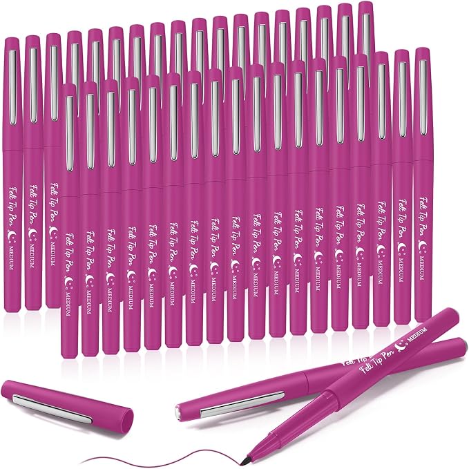 Fuyoooo 36 Pcs Pink Felt Tip Pens Bulk, Quick Dry, 0.7 mm Medium Point
