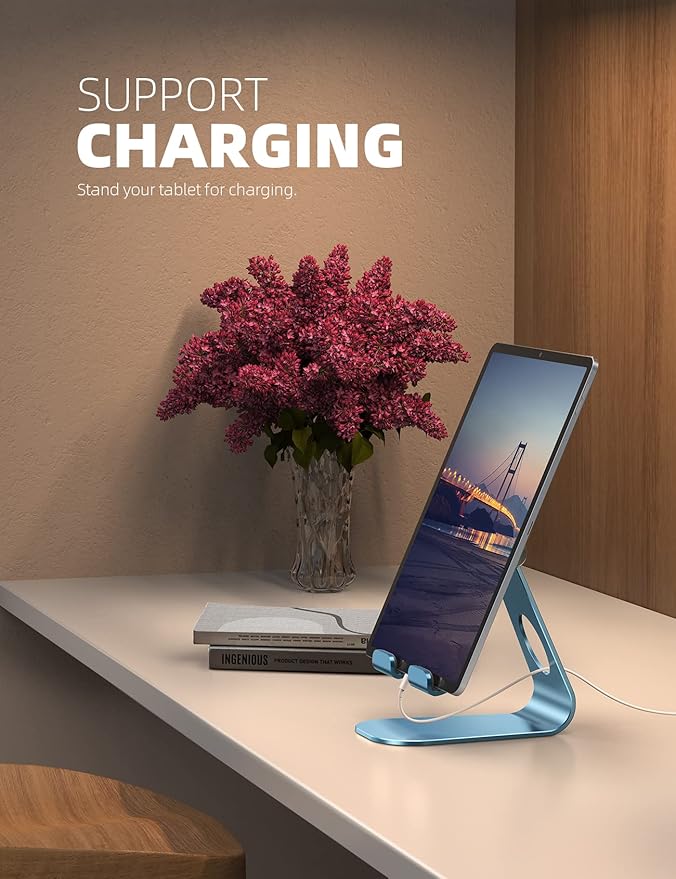 Lamicall Tablet Stand, Adjustable Tablet Holder - Desktop Stand Dock Holder Gifts Compatible with 4-13" Tablets Such as iPad Pro 11, 9.7, 10.5, 12.9 Air Mini, Kindle, Tab, iPhone Air 17 Pro Max, Blue