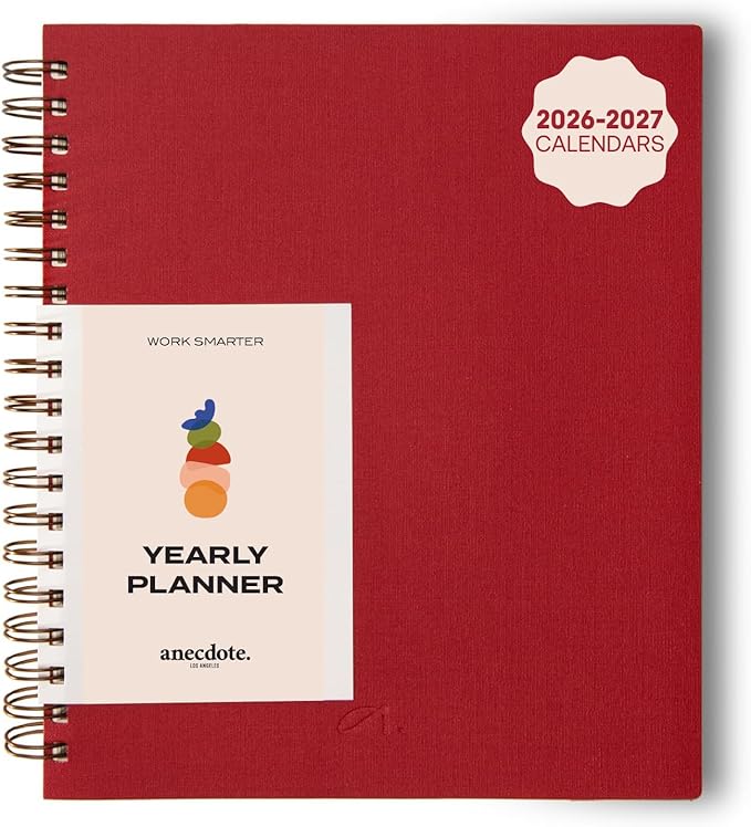 Anecdote Spiral Planner w/2026-2027 Calendar (8.5" x 10") | Start Anytime - 52 Weeks, Undated Planner Pages | To-Do List Organizer, Plan Your Success, Achieve Productivity Goals (Red)