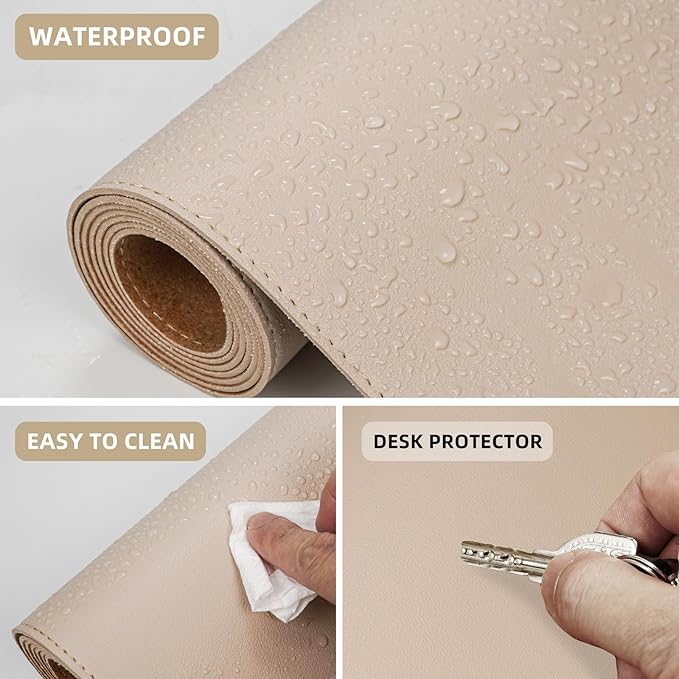 AFIING Cork Desk Mat 55" x 17", Dual-Sided Natural Cork & PU Leather Desk Pad, Non-Slip Waterproof Large Mouse Pad for Office, Home & Gaming (Beige)