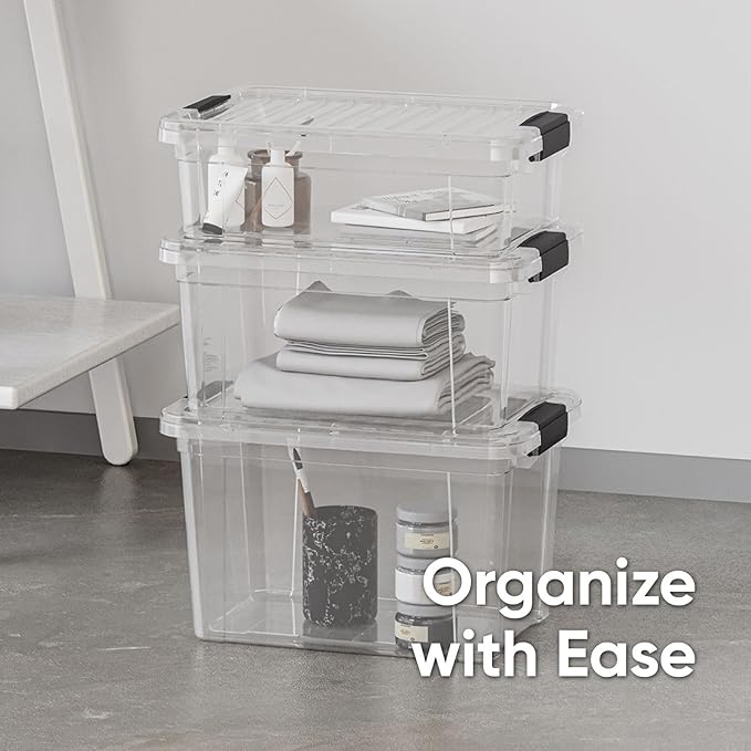 Superio Clear Storage Boxes with Lids, 7.4 Quart BPA Free Plastic Containers, Bins for Organizing, Stackable Crates, Organizer Totes for Home, Office, School, and Dorm