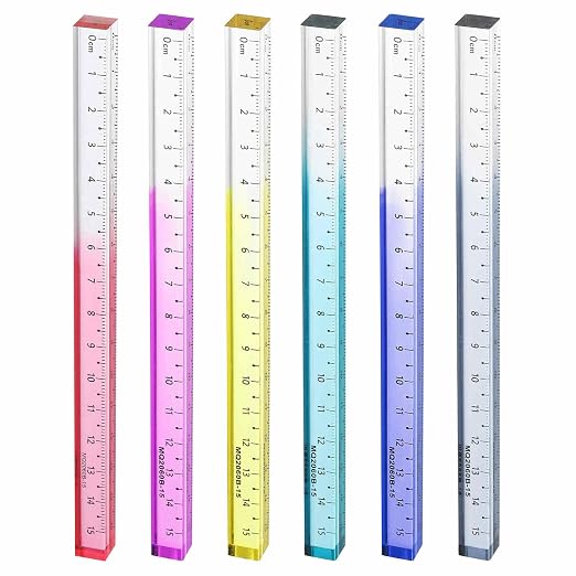 HARFINGTON 6pcs Acrylic Clear Straight Rulers 15cm Metric Transparent Gradient Three-Dimensional Plastic Ruler Square Cube Measuring Tool for Classroom Office, 6 Color