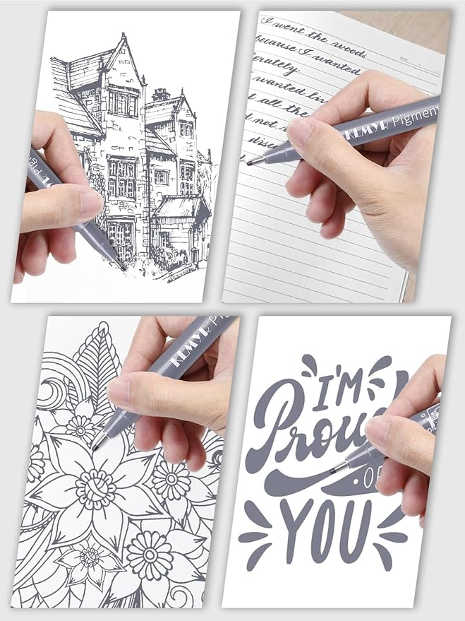KEMYR 10 Micro Fine liner Drawing Art Pens Calligraphy Pens: 0.05mm-1.0mm Size Grey Art supplies Waterproof Archival Grey Ink Markers For Artists,Use for Professional Watercolor,Sketching