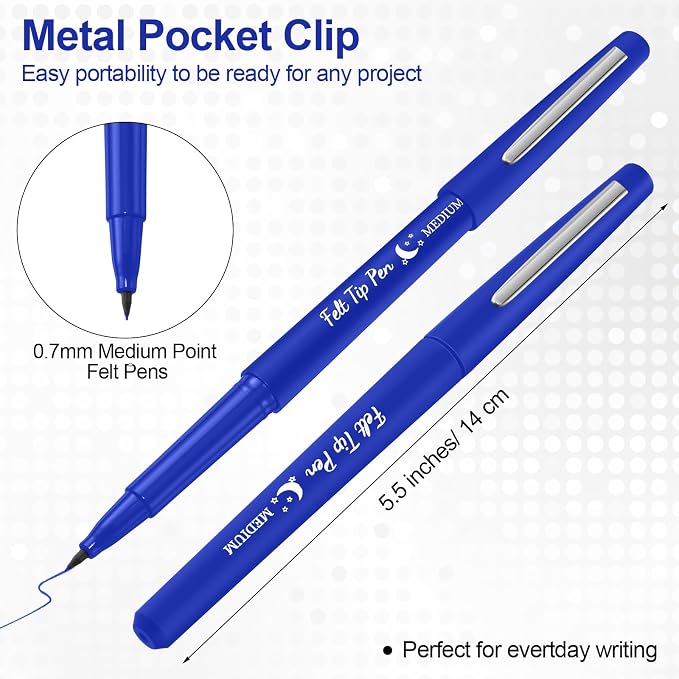 Fuyoooo 36 Pcs Dark Blue Felt Tip Pens Bulk, Quick Dry, 0.7 mm Medium Point