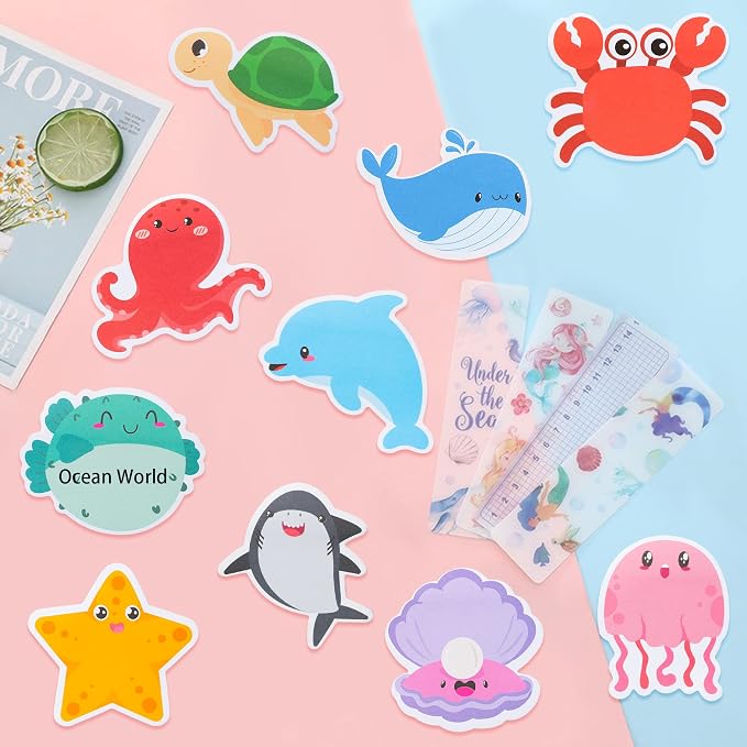 Xqumoi 30 Pack Sea Animal Sticky Notes Total 600 Sheets Under the Ocean Life Self Sticky Memo Pads Mini Notepads Office Supplies for School Student Kids Classroom Goodies Rewards Party Favor Gift