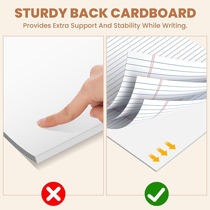 24Packs Legal Pads 8.5 x 11 Inch, 50Sheets/Pack, College Ruled & Perforated White Writing Pads, Pads of Paper 8.5 x 11, Lined Note Pads with Sturdy Backing for Office, Business & School Supplies