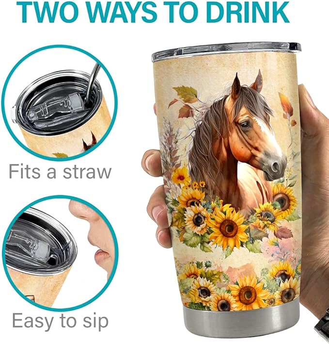 Horse Tumbler 20oz Horses Gifts for Women Girl Stainless Steel Insulated Tumblers Coffee Travel Mug Cup Equestrian Gift for Birthday Christmas