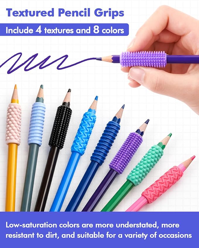 Sensory Fidget Toys Kids Adults: 24 Pack Textured Silicone Pencil Grips for Kids - Bulk Fidgets for Classroom Prizes - ADHD Tools for Stress Relief Items